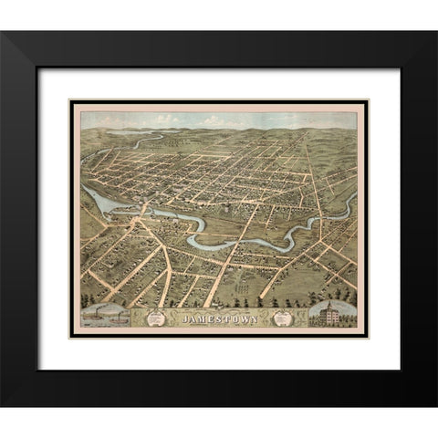 Jamestown New York -1871 Black Modern Wood Framed Art Print with Double Matting by Unknown