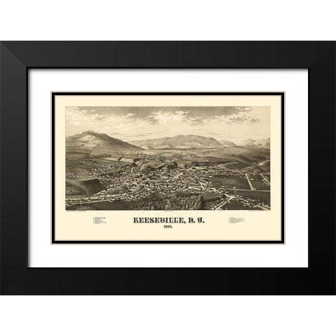 Keeseville New York - Burleigh 1887  Black Modern Wood Framed Art Print with Double Matting by Burleigh