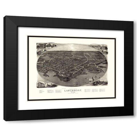 Larchmont New York - Bailey 1904  Black Modern Wood Framed Art Print with Double Matting by Bailey