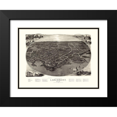 Larchmont New York - Bailey 1904  Black Modern Wood Framed Art Print with Double Matting by Bailey