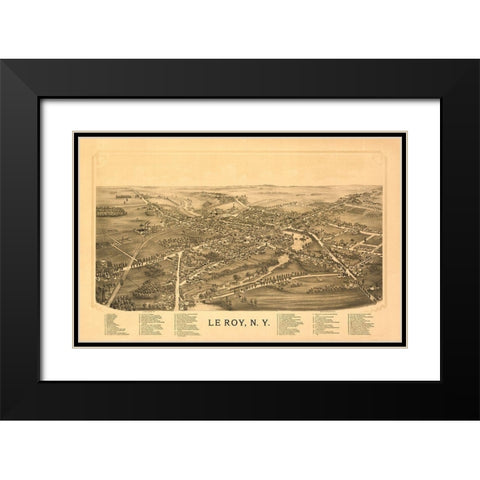 Le Roy New York - Burleigh 1892  Black Modern Wood Framed Art Print with Double Matting by Burleigh