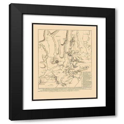 Battle of Long Island - Faden 1776 Black Modern Wood Framed Art Print with Double Matting by Faden