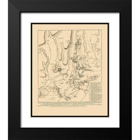 Battle of Long Island - Faden 1776 Black Modern Wood Framed Art Print with Double Matting by Faden