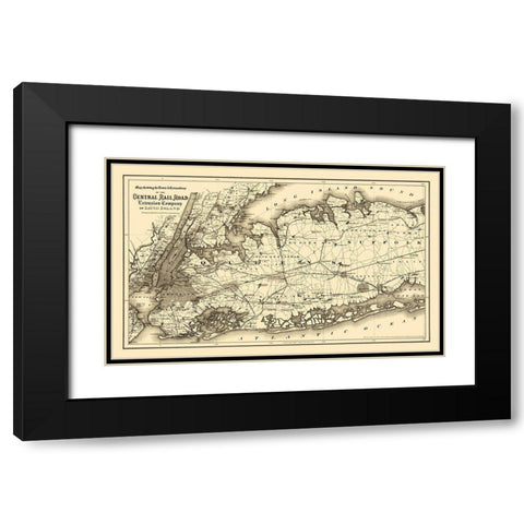 Central Railroad Extension of Long Island 1873 Black Modern Wood Framed Art Print with Double Matting by Colton