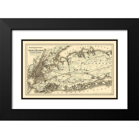 Central Railroad Extension of Long Island 1873 Black Modern Wood Framed Art Print with Double Matting by Colton