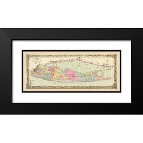Long Island New York - Colton 1857  Black Modern Wood Framed Art Print with Double Matting by Colton