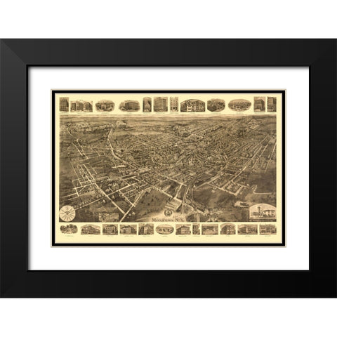 Middletown New York - Fowler 1921  Black Modern Wood Framed Art Print with Double Matting by Fowler