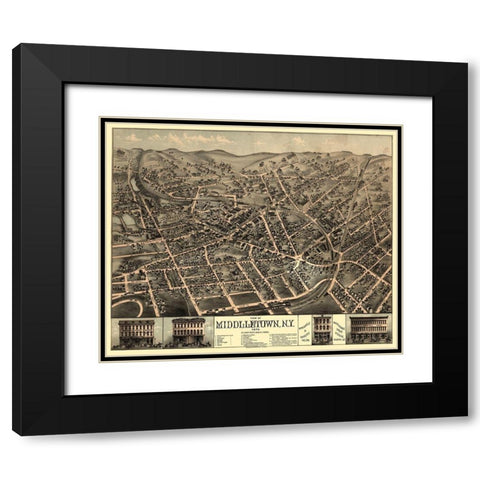 Middletown New York - Rogers 1874  Black Modern Wood Framed Art Print with Double Matting by Rogers