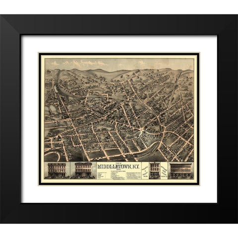 Middletown New York - Rogers 1874  Black Modern Wood Framed Art Print with Double Matting by Rogers