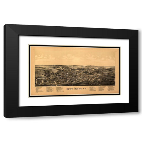 Mount Morris New York - Burleigh 1893  Black Modern Wood Framed Art Print with Double Matting by Burleigh