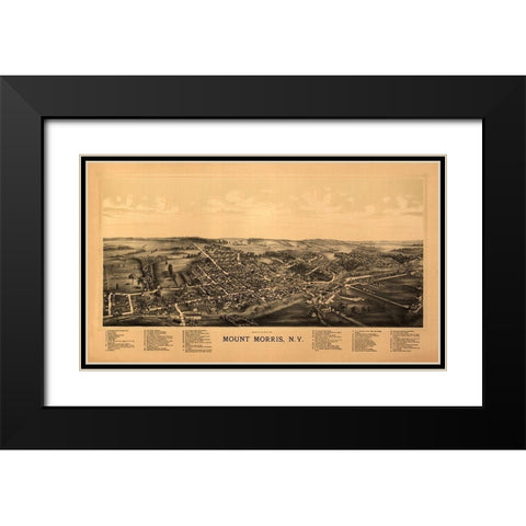 Mount Morris New York - Burleigh 1893  Black Modern Wood Framed Art Print with Double Matting by Burleigh