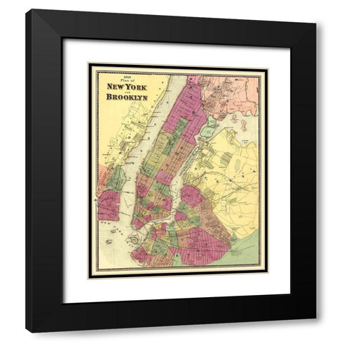 New York, Brooklyn New York - Beers 1868 Black Modern Wood Framed Art Print with Double Matting by Beers