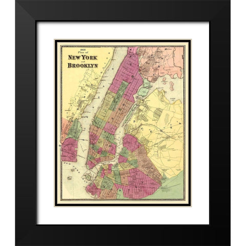 New York, Brooklyn New York - Beers 1868 Black Modern Wood Framed Art Print with Double Matting by Beers