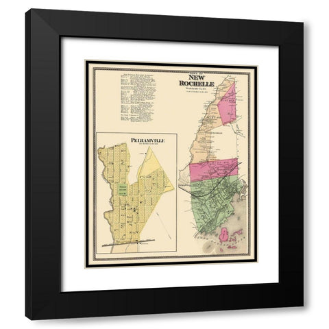 New Rochelle, Pelhamville New York Landowner Black Modern Wood Framed Art Print with Double Matting by Beers