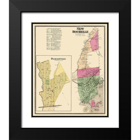 New Rochelle, Pelhamville New York Landowner Black Modern Wood Framed Art Print with Double Matting by Beers