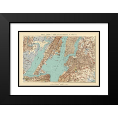 Jersey City, Hoboken, New York Bay New Jersey Black Modern Wood Framed Art Print with Double Matting by Bien
