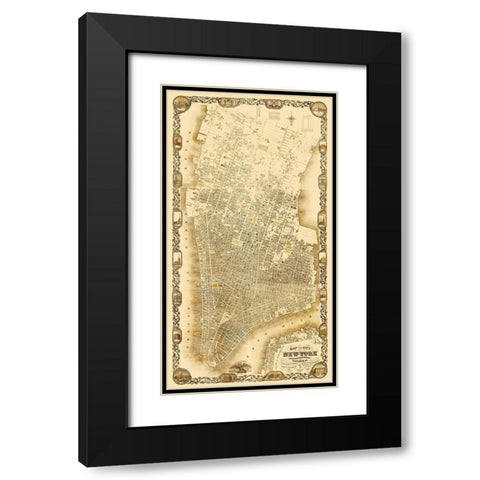 New York New York - Dripps 1852 Black Modern Wood Framed Art Print with Double Matting by Dripps