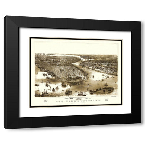New York Brooklyn New York - Guerber 1851 Black Modern Wood Framed Art Print with Double Matting by Guerber