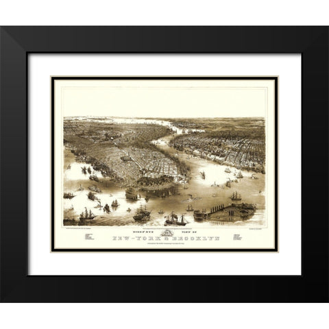New York Brooklyn New York - Guerber 1851 Black Modern Wood Framed Art Print with Double Matting by Guerber