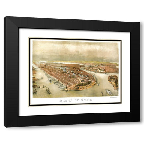 New York New York - Currier 1874 Black Modern Wood Framed Art Print with Double Matting by Currier