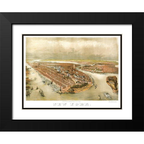New York New York - Currier 1874 Black Modern Wood Framed Art Print with Double Matting by Currier