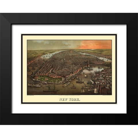 New York New York - Degen 1873 Black Modern Wood Framed Art Print with Double Matting by Degen