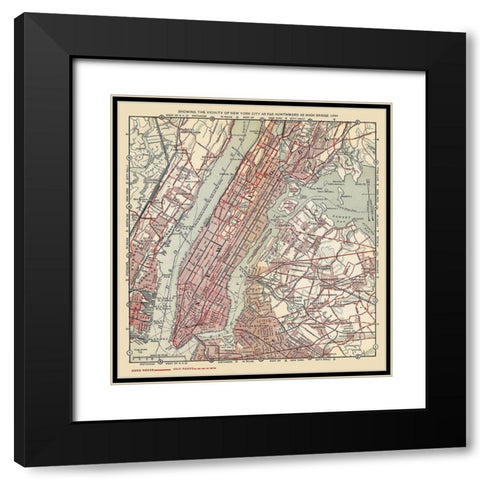 New York City Northward to High Bridge - 1894 Black Modern Wood Framed Art Print with Double Matting by Unknown