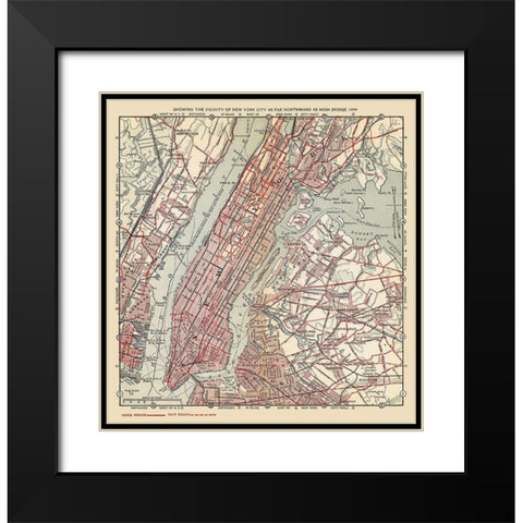 New York City Northward to High Bridge - 1894 Black Modern Wood Framed Art Print with Double Matting by Unknown