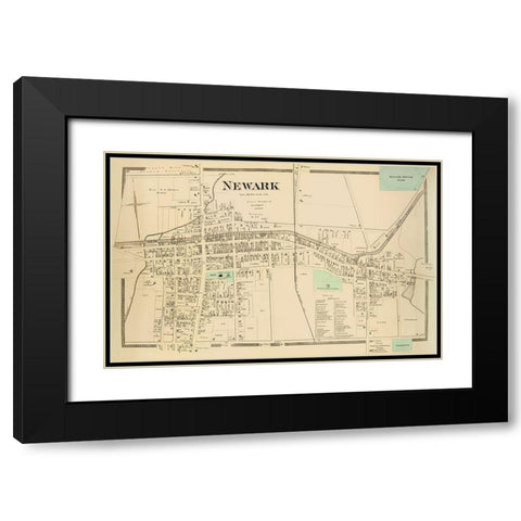 Newark City New York Landowner - Beers 1874 Black Modern Wood Framed Art Print with Double Matting by Beers