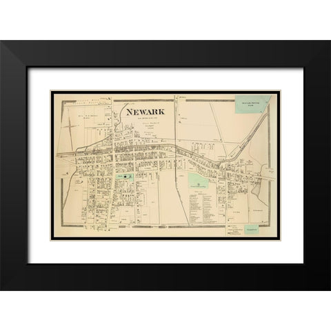 Newark City New York Landowner - Beers 1874 Black Modern Wood Framed Art Print with Double Matting by Beers