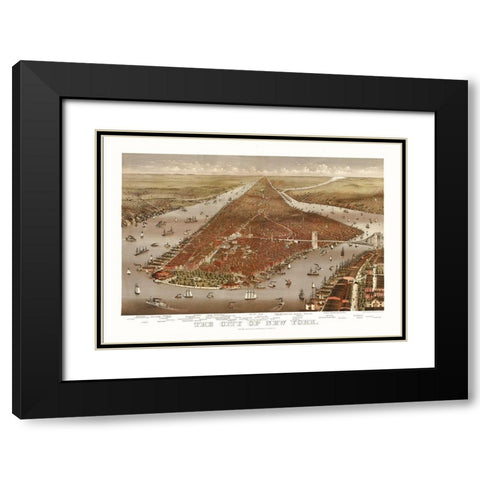 New York - Ives 1884  Black Modern Wood Framed Art Print with Double Matting by Ives