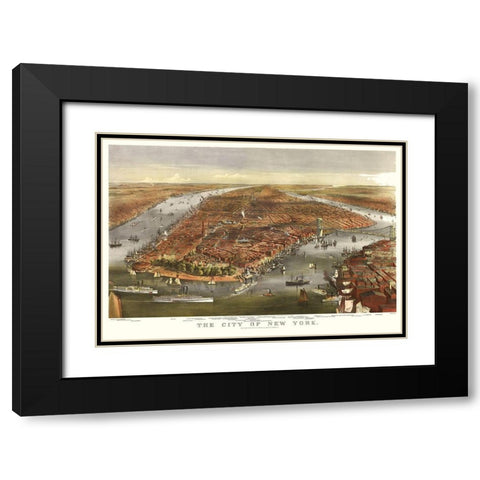 New York - Ives 1870  Black Modern Wood Framed Art Print with Double Matting by Ives