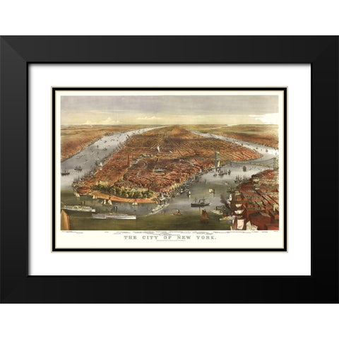 New York - Ives 1870  Black Modern Wood Framed Art Print with Double Matting by Ives