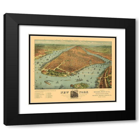 New York - Ives 1879  Black Modern Wood Framed Art Print with Double Matting by Ives