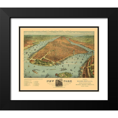 New York - Ives 1879  Black Modern Wood Framed Art Print with Double Matting by Ives