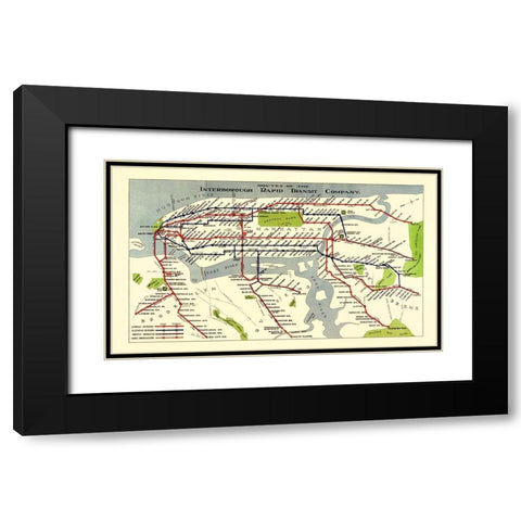 New York City IRT Routes - 1924 Black Modern Wood Framed Art Print with Double Matting by Unknown