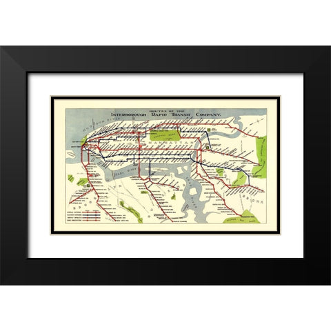 New York City IRT Routes - 1924 Black Modern Wood Framed Art Print with Double Matting by Unknown