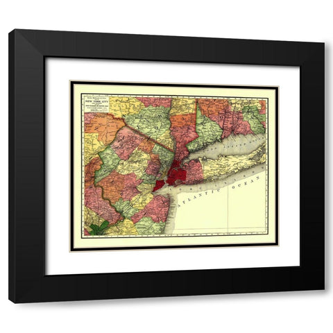 New York City Railroads - Rand McNally 1908 Black Modern Wood Framed Art Print with Double Matting by Rand McNally