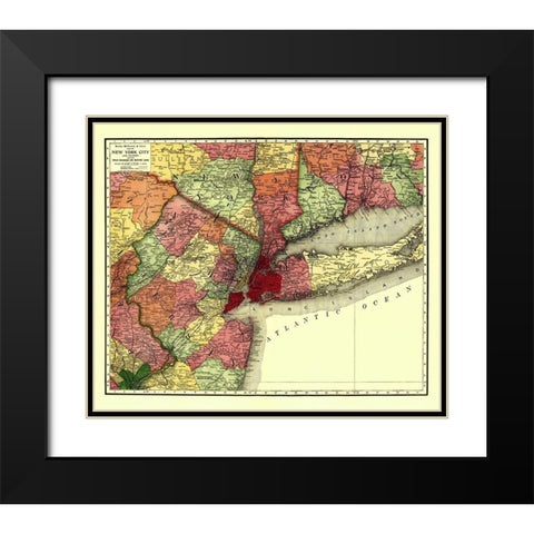 New York City Railroads - Rand McNally 1908 Black Modern Wood Framed Art Print with Double Matting by Rand McNally