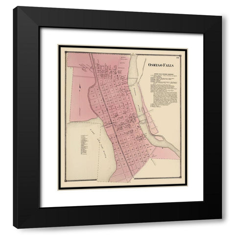 Oswego Falls New York Landowner - Stone 1867 Black Modern Wood Framed Art Print with Double Matting by Stone