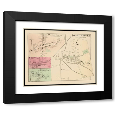 Oneida Castle New York Landowner - Whitman 1875 Black Modern Wood Framed Art Print with Double Matting by Whitman