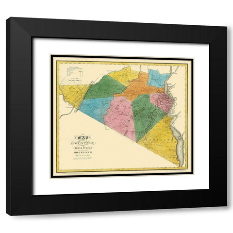Orange  Rockland New York Landowner - Burr 1779 Black Modern Wood Framed Art Print with Double Matting by Burr