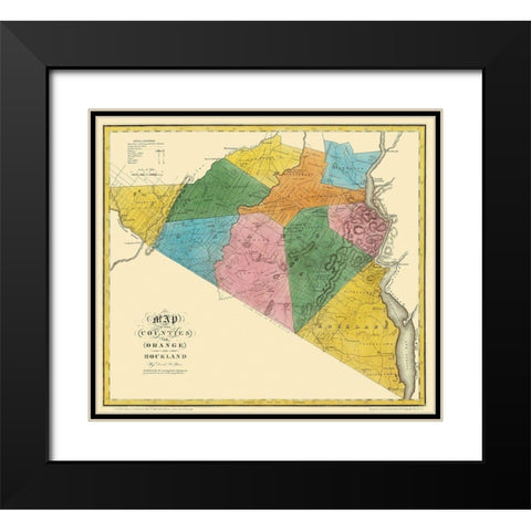 Orange  Rockland New York Landowner - Burr 1779 Black Modern Wood Framed Art Print with Double Matting by Burr