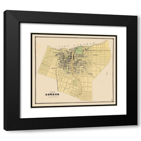 Oswego New York Plat - Stone 1866 Black Modern Wood Framed Art Print with Double Matting by Stone