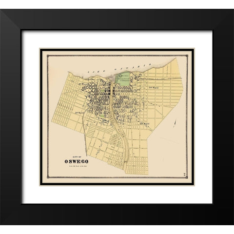 Oswego New York Plat - Stone 1866 Black Modern Wood Framed Art Print with Double Matting by Stone