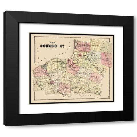 Oswego New York - Burr 1866 Black Modern Wood Framed Art Print with Double Matting by Burr