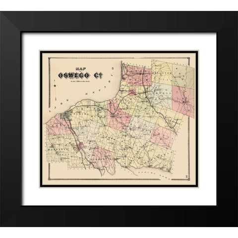 Oswego New York - Burr 1866 Black Modern Wood Framed Art Print with Double Matting by Burr
