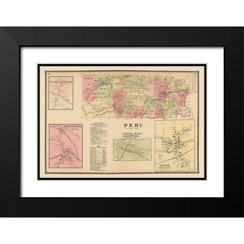 Peru New York Landowner - Beers 1869 Black Modern Wood Framed Art Print with Double Matting by Beers