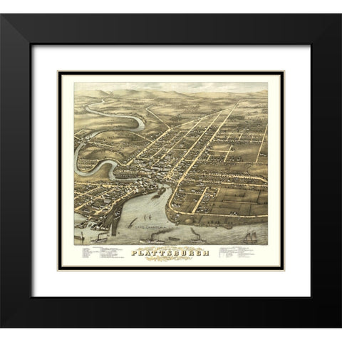 Plattsburgh New York - Stoner 1877  Black Modern Wood Framed Art Print with Double Matting by Stoner