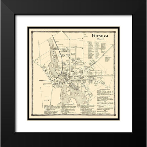 Potsdam Village New York Landowner - Stone 1865 Black Modern Wood Framed Art Print with Double Matting by Stone